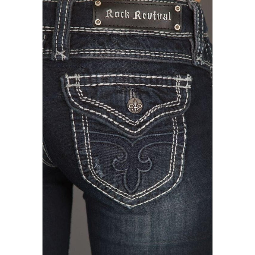 Rock Revival Jeans Low Rise Elizabeth Wide Leg Flap Dark Jean Womens 26 x 33 Image 1