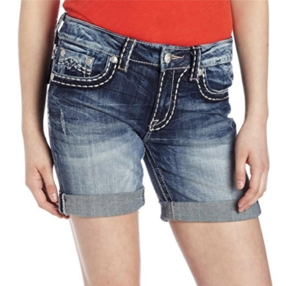 Womens Miss Me Jeans Mid Rise Boyfriend Cuffed Curvy Denim Shorts 29 Image 2
