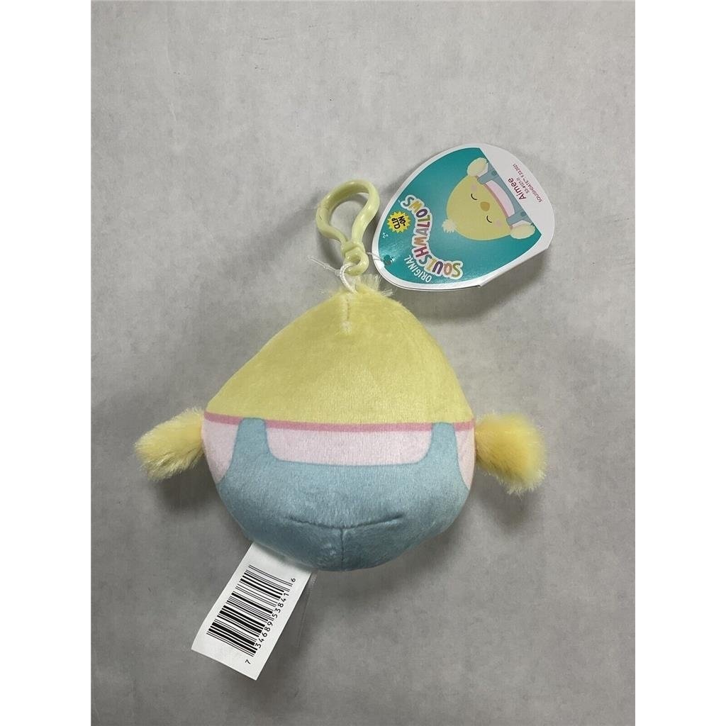 Squishmallows 2022 Easter Squad Aimee The Chick Overall Clip 3.5" Plush Keychain Image 3