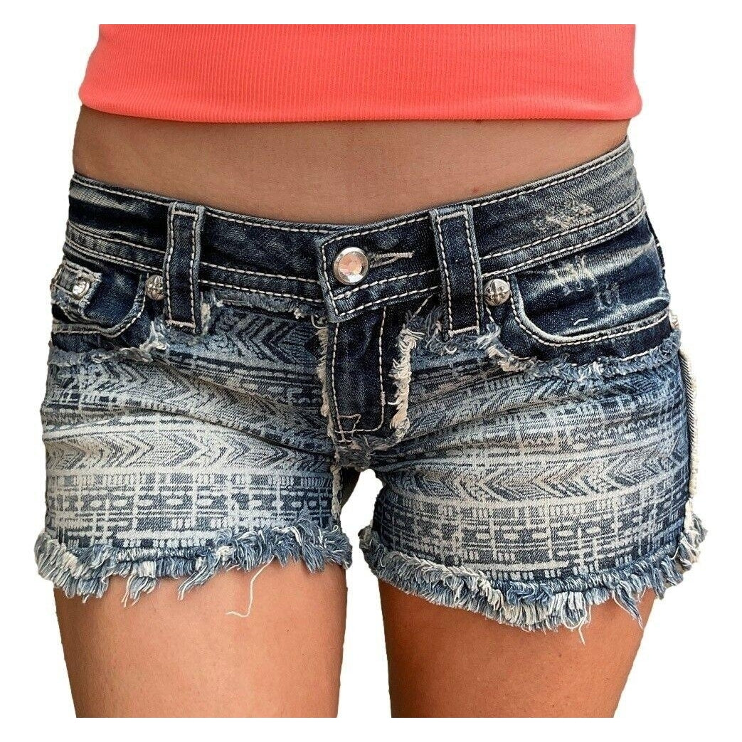 Miss Me Jeans Low Rise Aztec Arrow Embroidered Flap Pocket Denim Shorts 26 Image 1