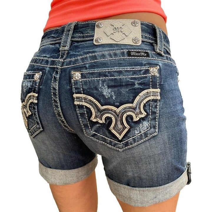 Miss Me Jeans Mid Rise Rhinestone Tribal Embroidered Easy Fit Denim Shorts 26 Image 1