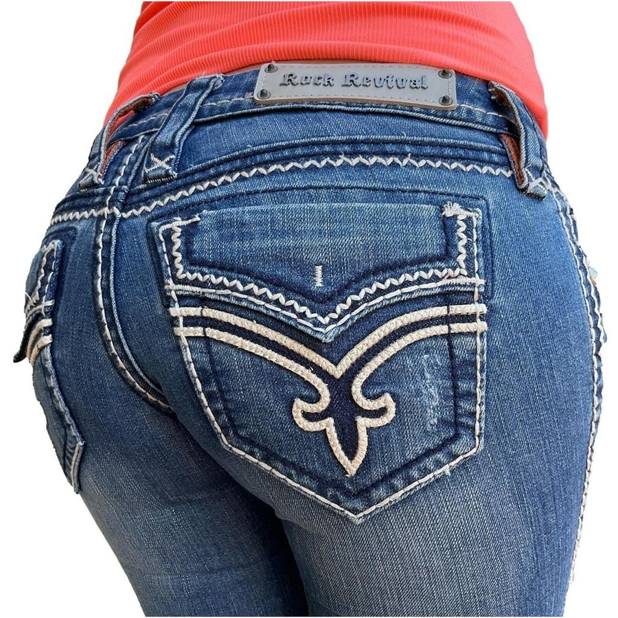 Rock Revival Jeans Low Rise Donna Faux Flap Pocket Bootcut Stretch Jean 26 x 32 Image 1