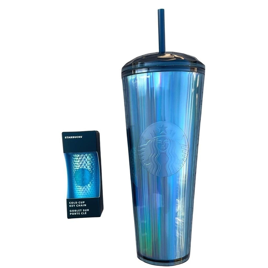 Starbucks Cup Ocean Venti Dome Tumbler and 2023 Glacier Blue Cold Cup Keychain Image 1