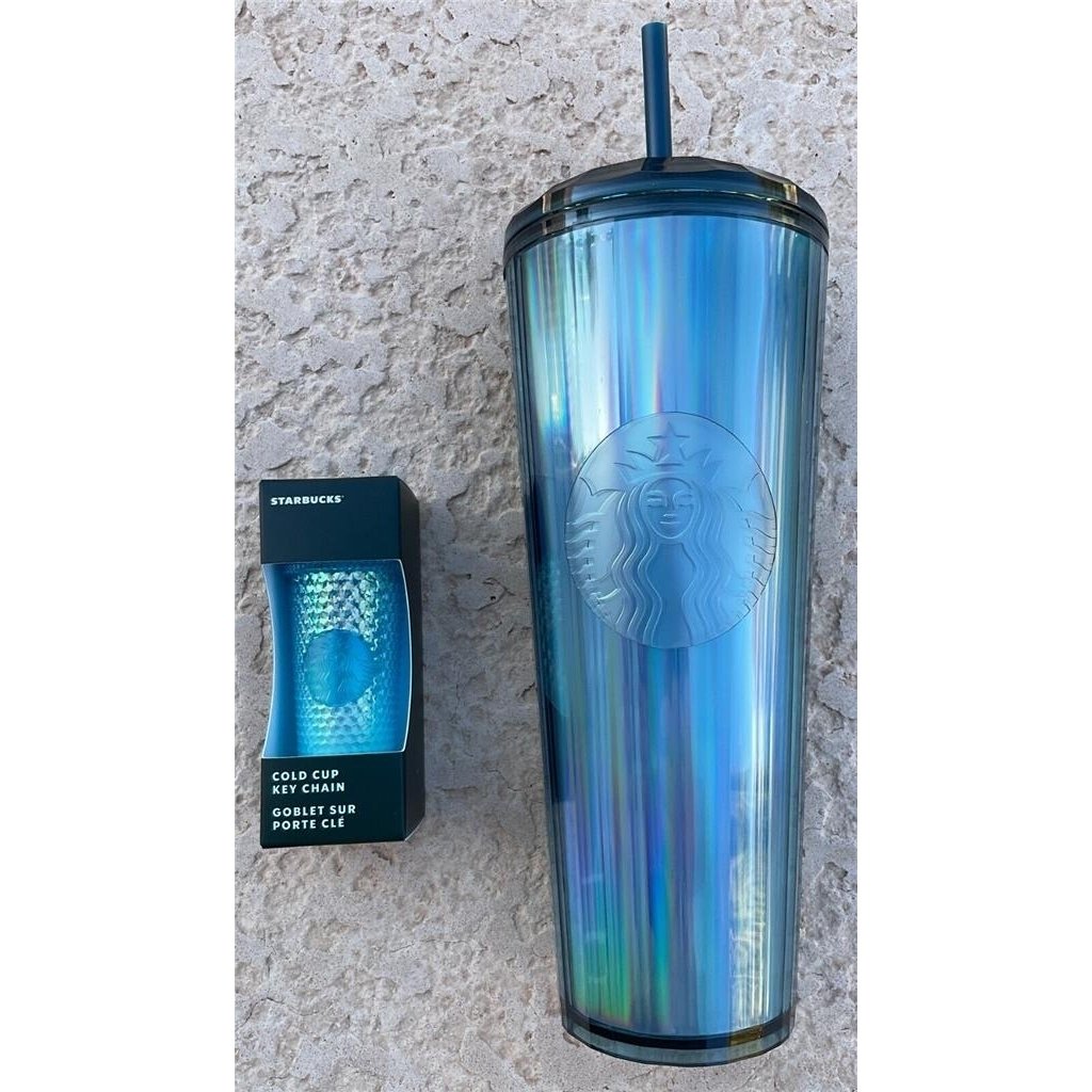 Starbucks Cup Ocean Venti Dome Tumbler and 2023 Glacier Blue Cold Cup Keychain Image 3