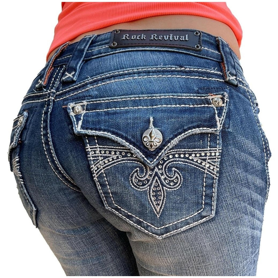 Womens Rock Revival Jeans Low Rise Sora Rhinestone Cropped Capri Stretch 26 Image 1