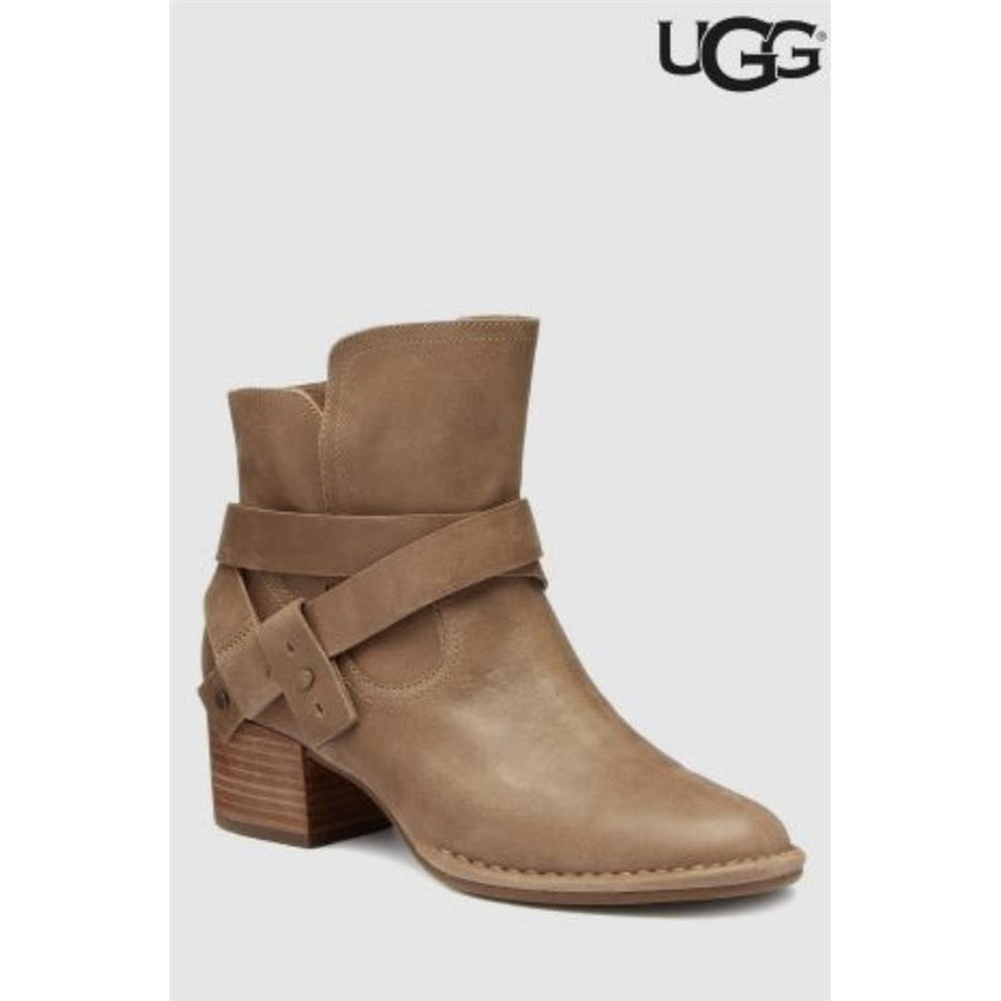 Womens Ugg Australia Boots Uggs Elysian Sahara Taupe Belted Ankle Booties 9.5 Image 1