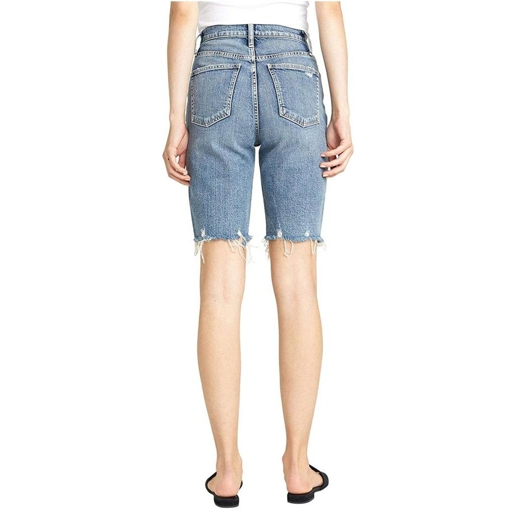 Silver Jeans High Rise Frisco Cut-Off Frayed Denim 90s Fit Knee Shorts Women 26 Image 2