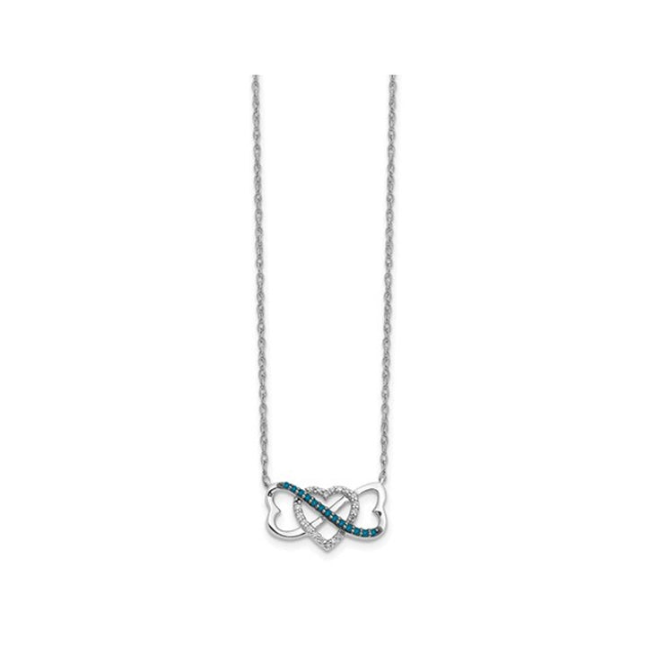 1/10 Carat (ctw) Blue and White Diamond Triple Heart Pendant Necklace in 14K White Gold with Chain Image 2