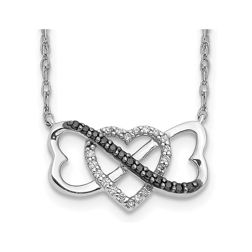 1/10 Carat (ctw) Black and White Diamond Triple Heart Pendant Necklace in 14K White Gold with Chain Image 1