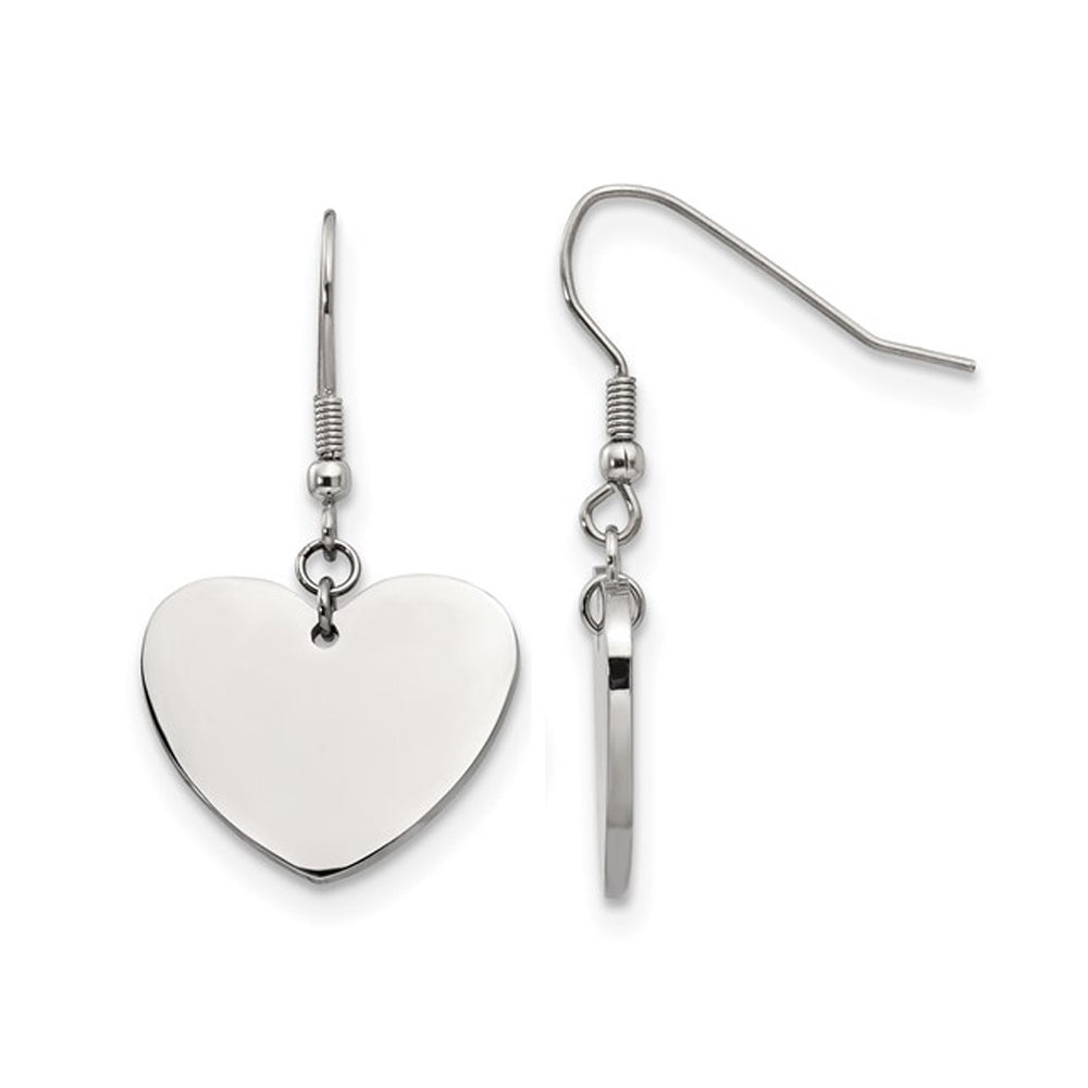 Stainless Steel Polished Dangle Heart Earrings Image 1