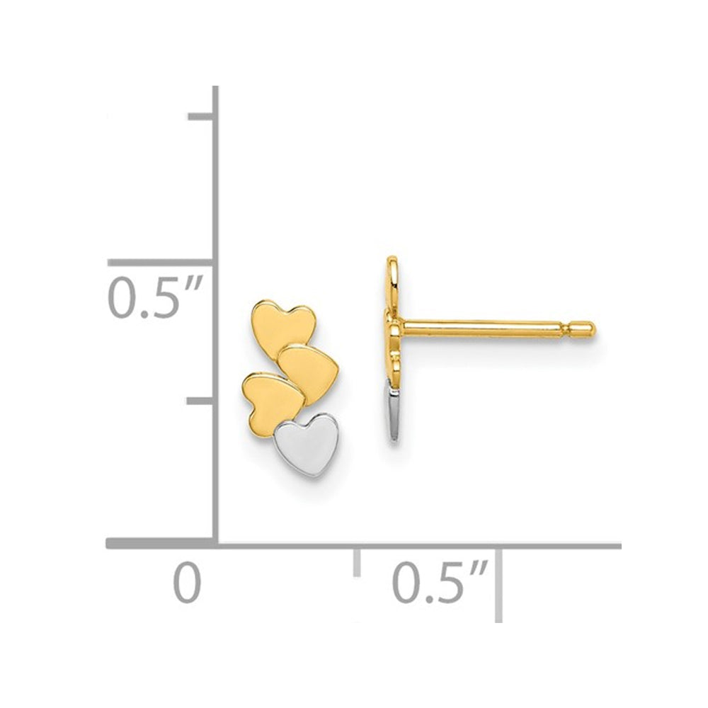 Small 14K Yellow and White Gold Multi Heart Post Earrings Image 4