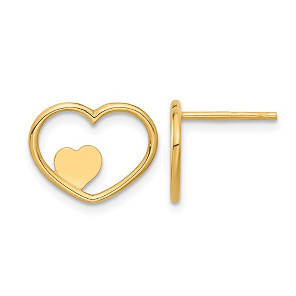 Small 14K Yellow Gold Open Heart Post Earrings Image 1