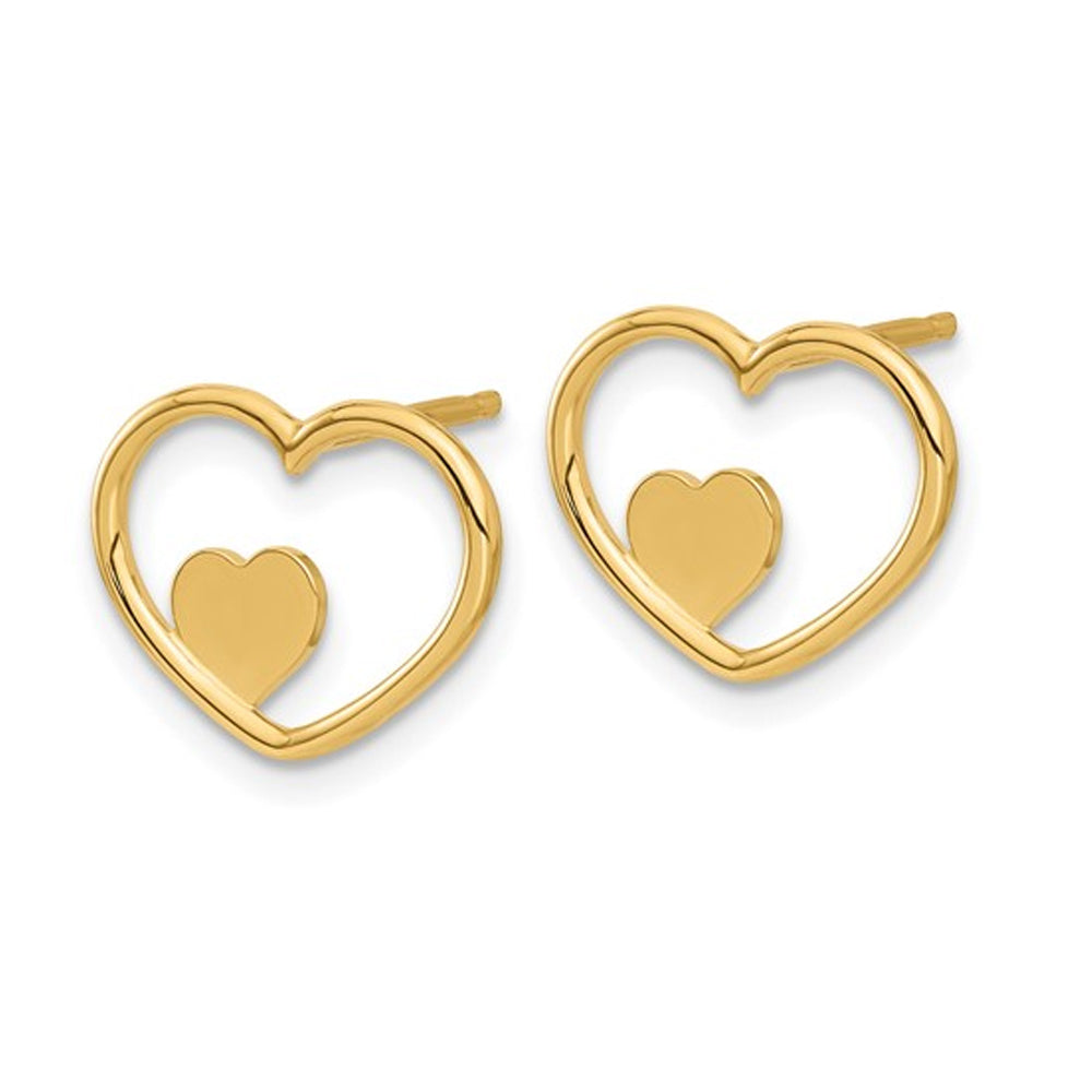 Small 14K Yellow Gold Open Heart Post Earrings Image 4