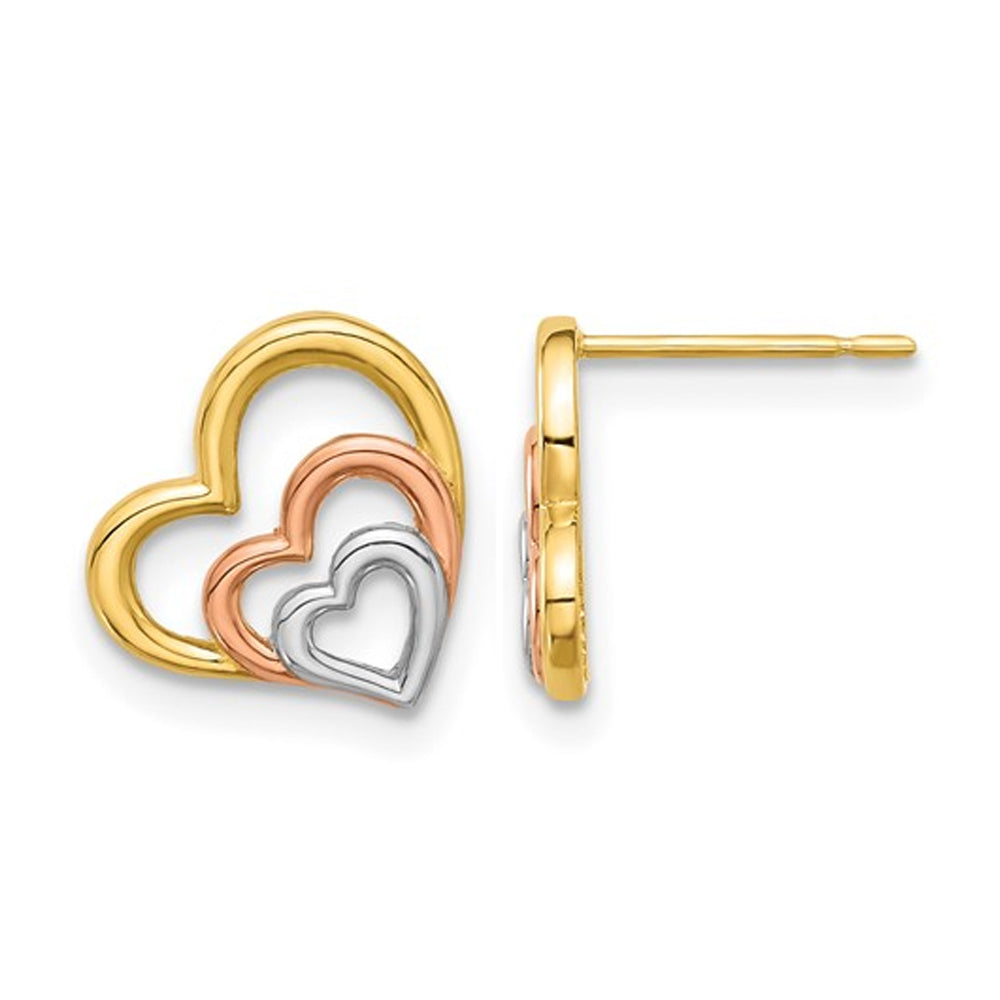 14K YellowRose and White Gold Heart Earrings Image 1