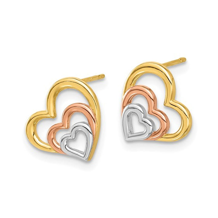 14K YellowRose and White Gold Heart Earrings Image 3