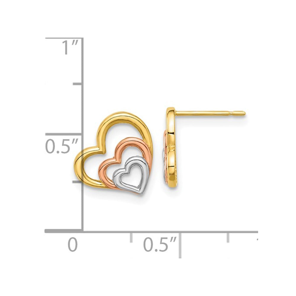 14K YellowRose and White Gold Heart Earrings Image 4