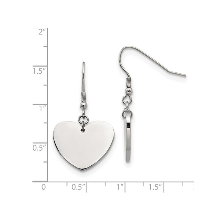 Stainless Steel Polished Dangle Heart Earrings Image 3