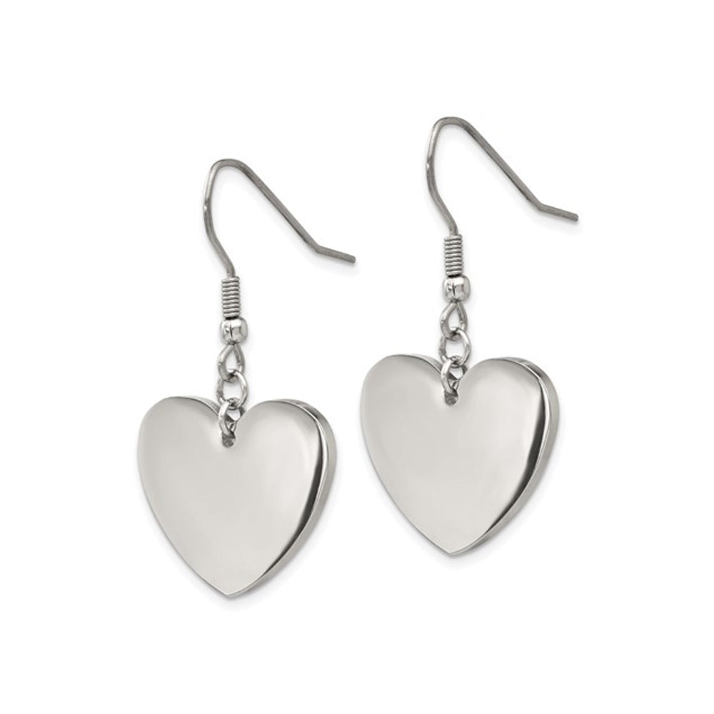 Stainless Steel Polished Dangle Heart Earrings Image 4