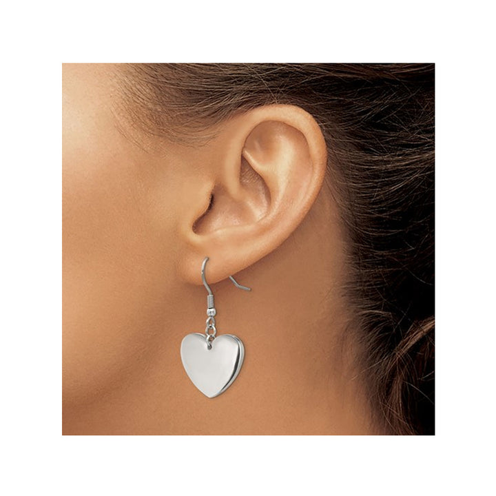 Stainless Steel Polished Dangle Heart Earrings Image 4