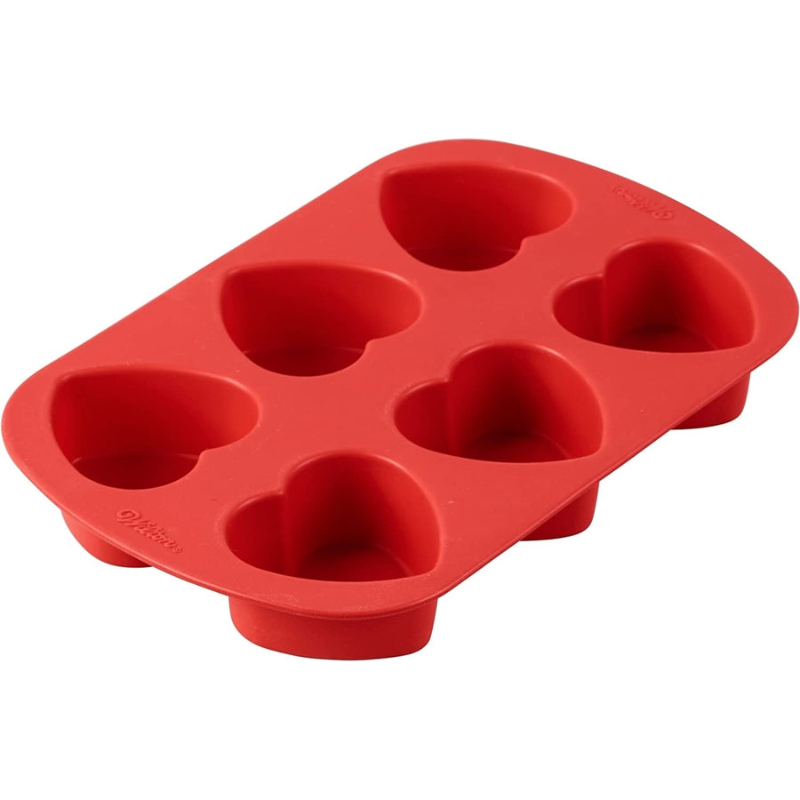 Wilton 6-Cavity Silicone Mold for Heart Shaped Cookies and CandyRed Image 1