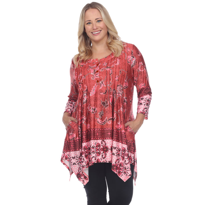 White Mark Womens Victorian Print Tunic Top with Pockets Image 1