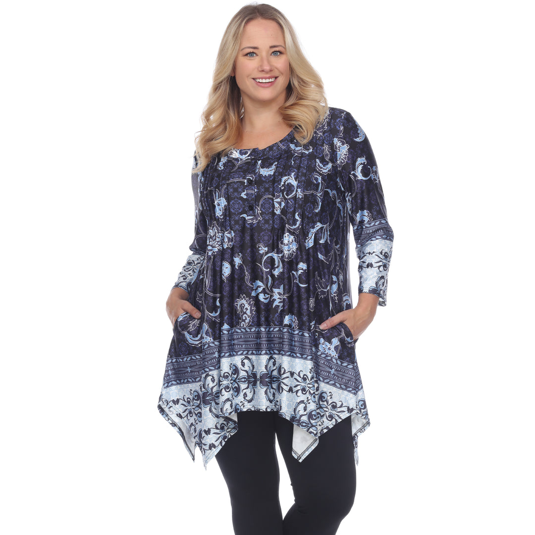 White Mark Womens Victorian Print Tunic Top with Pockets Image 3