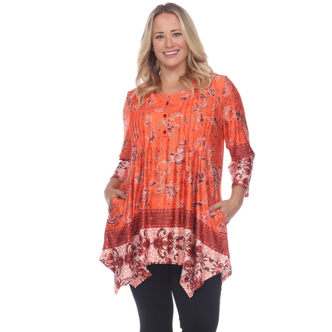 White Mark Womens Victorian Print Tunic Top with Pockets Image 1