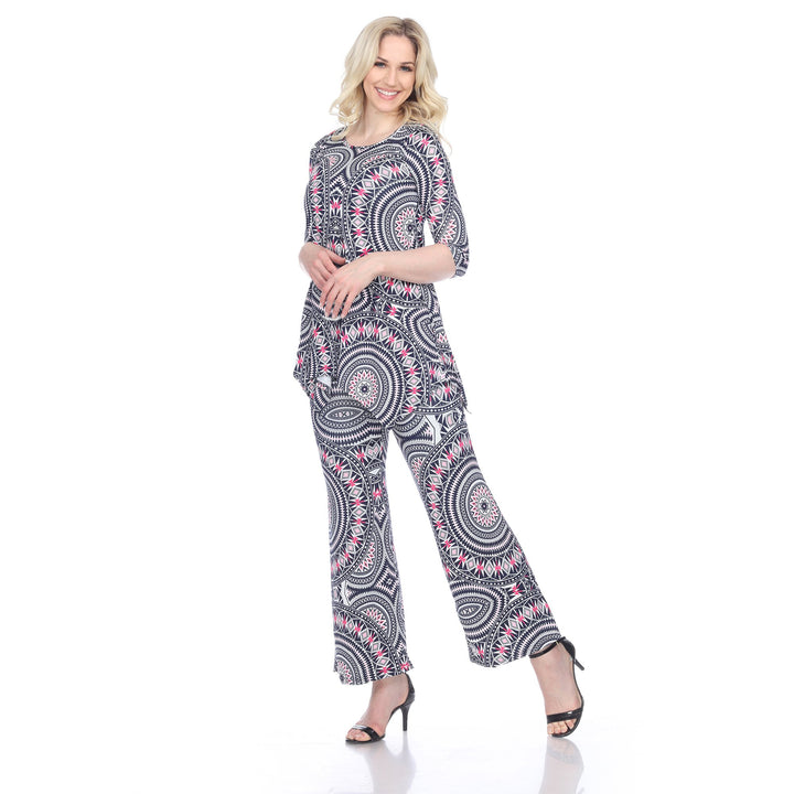 White Mark Womens Two-Piece Printed Top and Pants Set Stretchy Knit Size 4-18 Image 1