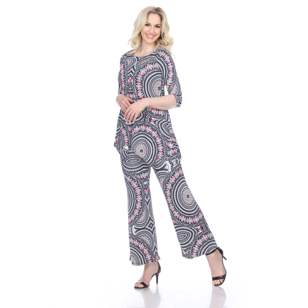 White Mark Womens Two-Piece Printed Top and Pants Set Stretchy Knit Size 4-18 Image 9