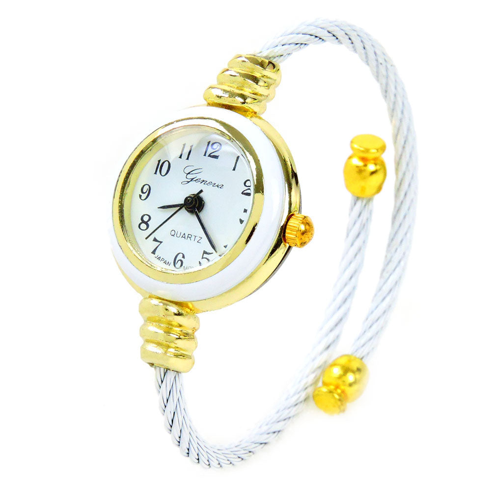 White Gold Geneva Cable Band Ladies Bangle Watch Image 1