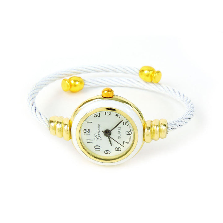 White Gold Geneva Cable Band Ladies Bangle Watch Image 3