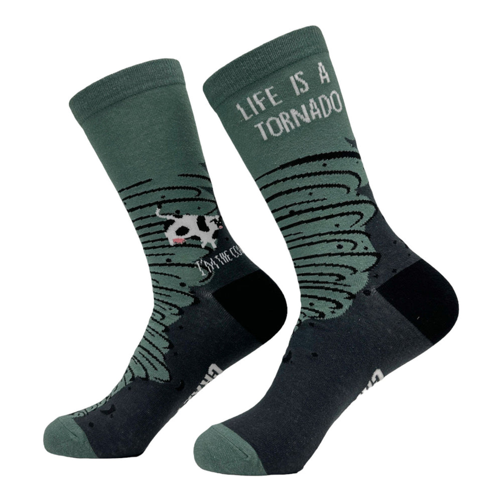 Womens Life Is A Tornado Socks Funny Cow Twister Footwear Image 2