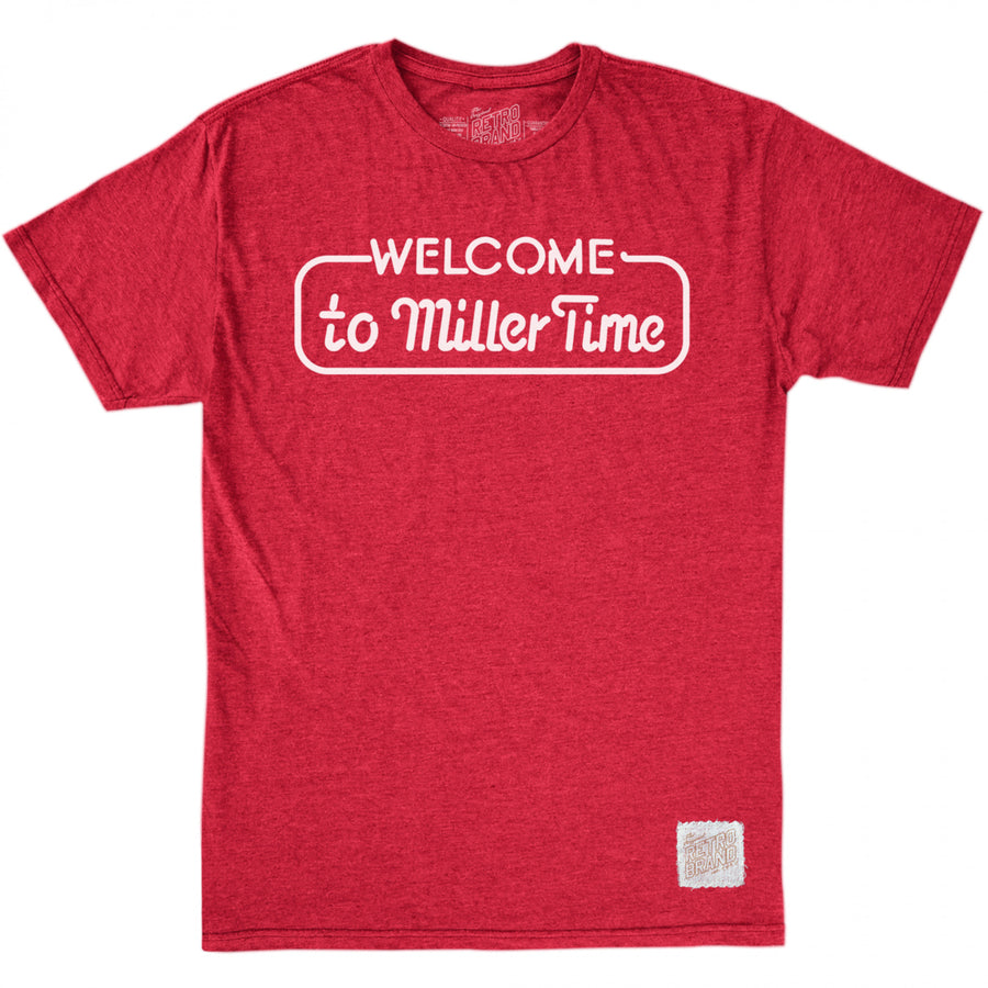 Miller High Life Mens Red Retro Brand Welcome To Miller Time T-Shirt Image 1