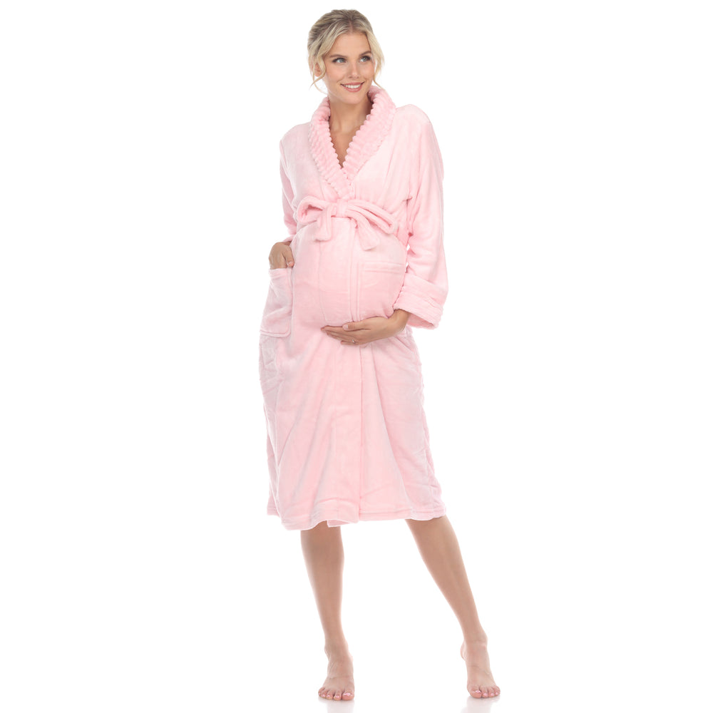 White Mark Maternity Lounge Robe Soft Plush Self-Tie Belt Pockets Various Colors Image 2