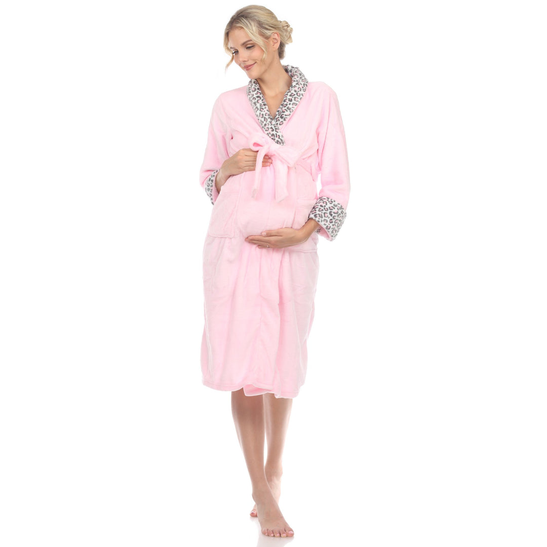 White Mark Maternity Lounge Robe Soft Plush Self-Tie Belt Pockets Various Colors Image 7