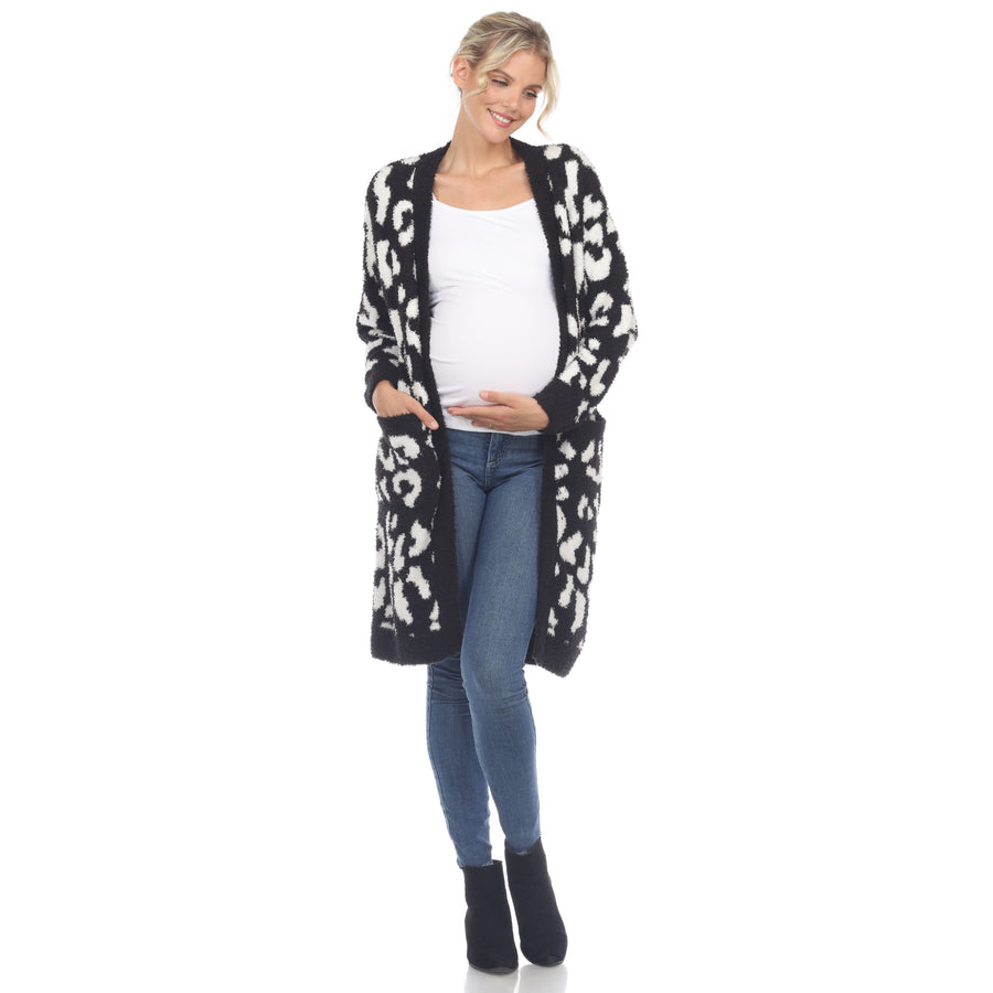 White Mark Maternity Leopard Print Sherpa Coat Open Front Cardigan S-3X Image 1