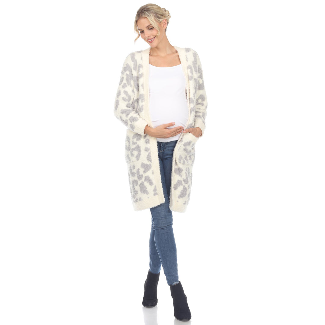 White Mark Maternity Leopard Print Sherpa Coat Open Front Cardigan S-3X Image 1