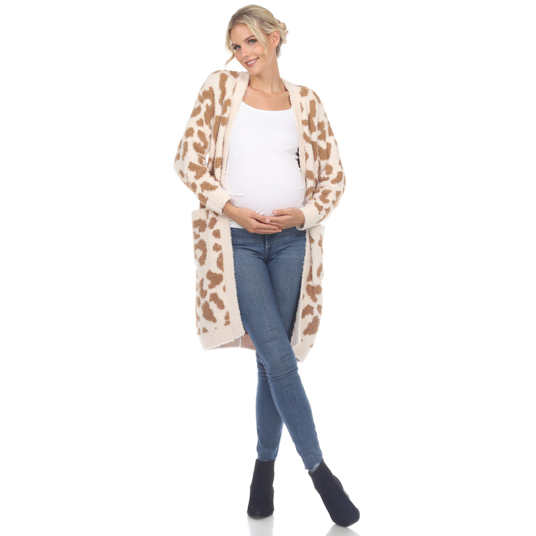 White Mark Maternity Leopard Print Sherpa Coat Open Front Cardigan S-3X Image 7