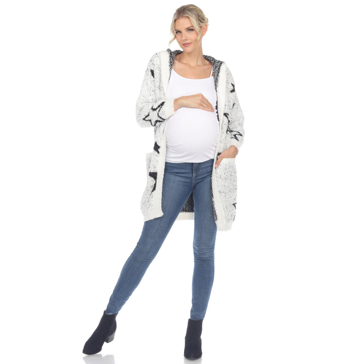 White Mark Womens Maternity Hooded Open Front Sherpa Coat Image 4