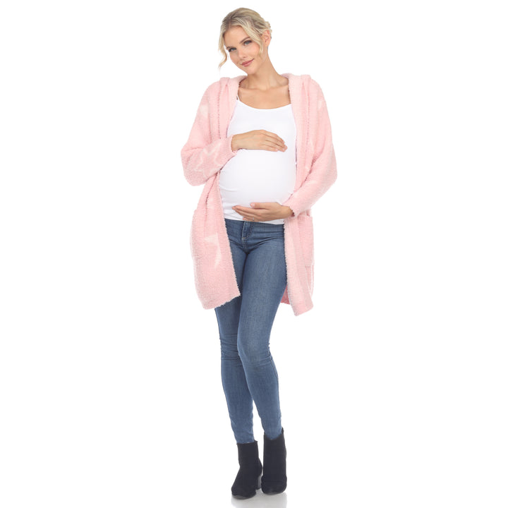 White Mark Womens Maternity Hooded Open Front Sherpa Coat Image 1