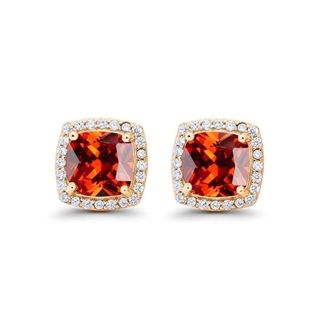 Paris Jewelry 24k Yellow Gold 1-2Ct Created Halo Princess Cut Ruby CZ Stud Earrings Plated Image 1