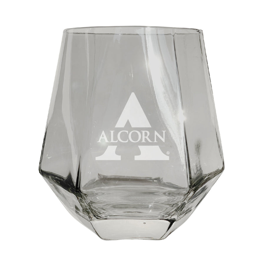 Alcorn State Braves Etched Diamond Cut Stemless 10 ounce Wine Glass Clear Image 1