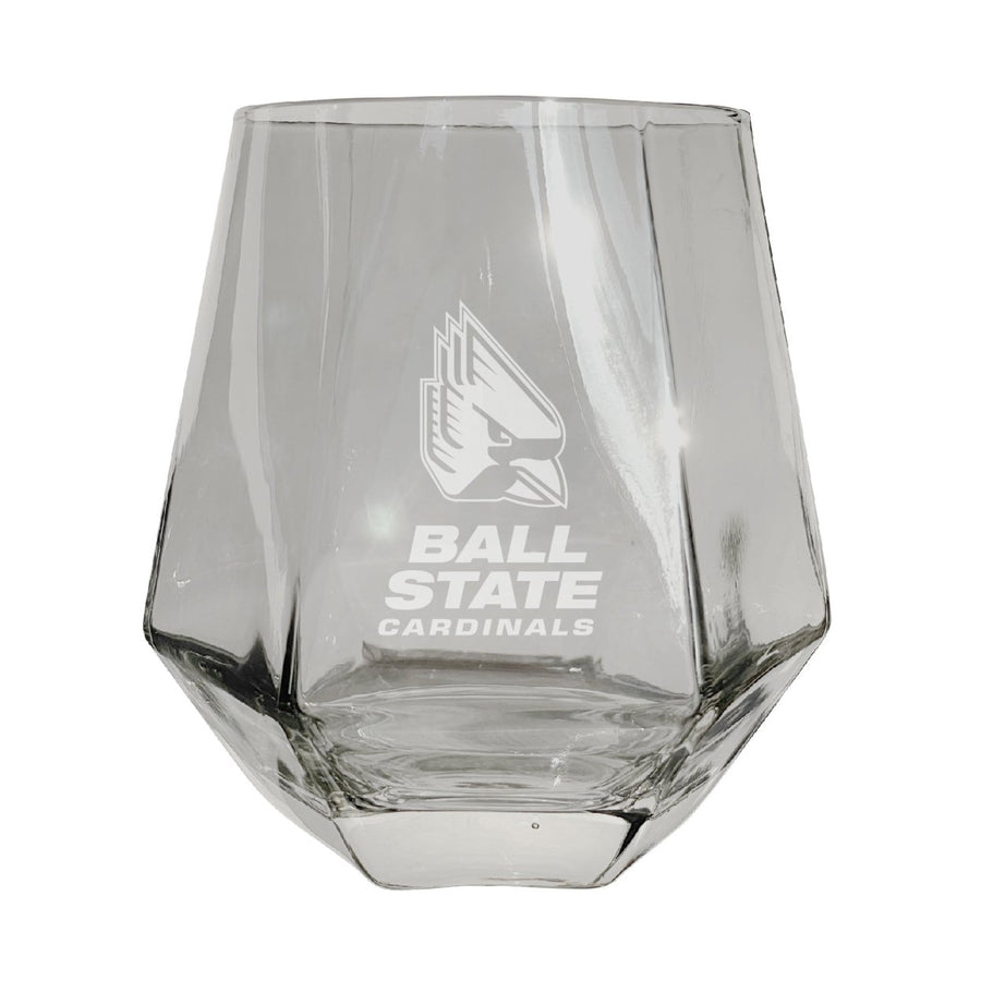 Ball State University Etched Diamond Cut Stemless 10 ounce Wine Glass Clear Image 1