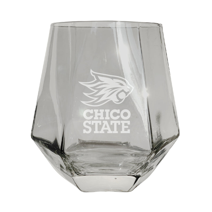 California State University Chico Etched Diamond Cut Stemless 10 ounce Wine Glass Clear Image 1