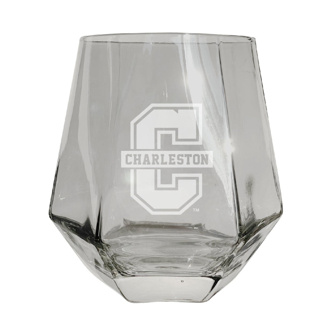 College of Charleston Etched Diamond Cut Stemless 10 ounce Wine Glass Clear Image 1