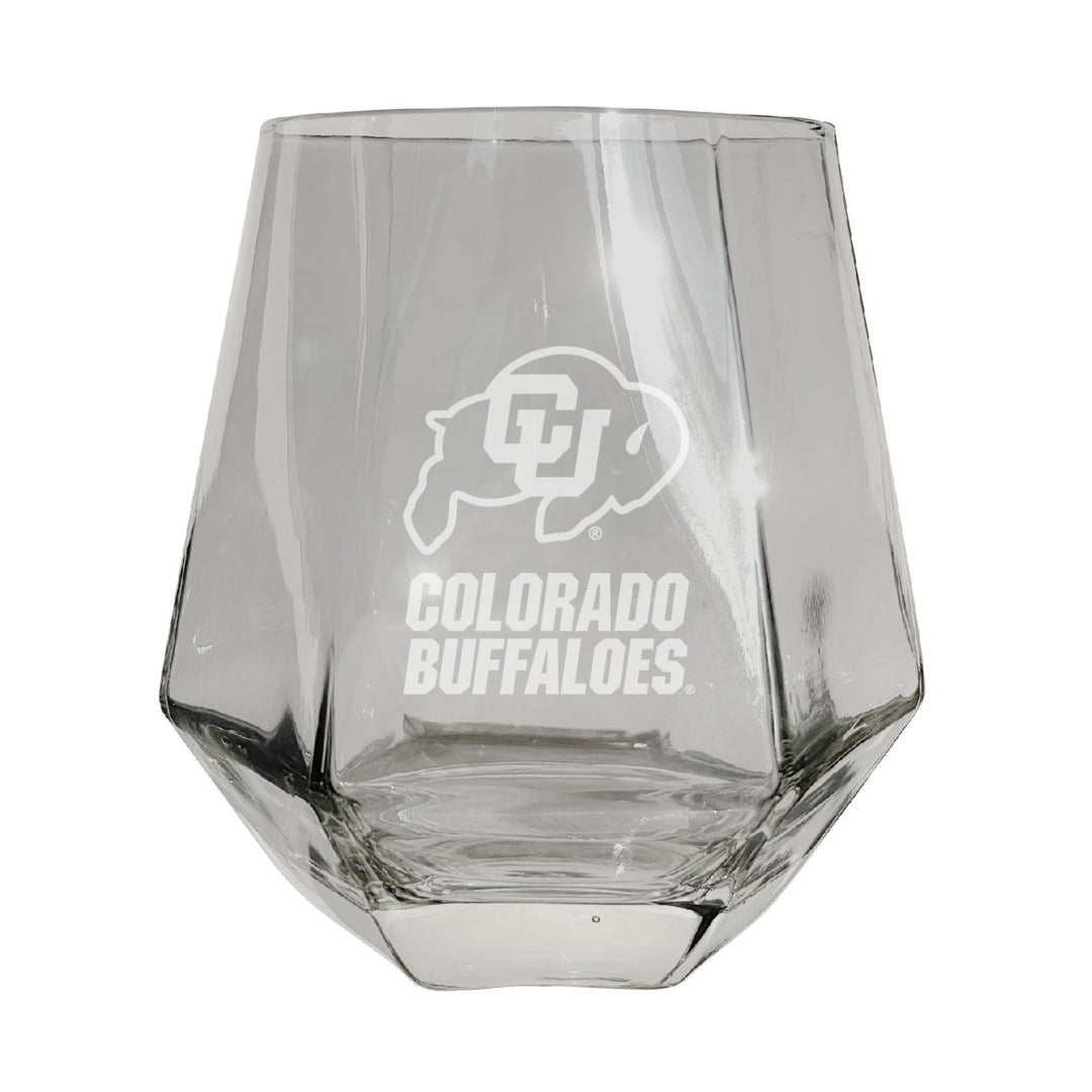 Colorado Buffaloes Etched Diamond Cut Stemless 10 ounce Wine Glass Clear Image 1