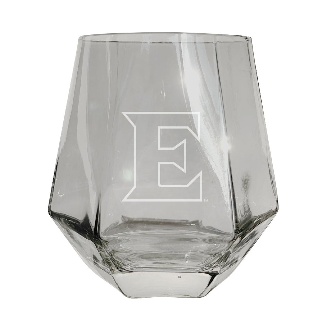 Elon University Etched Diamond Cut Stemless 10 ounce Wine Glass Clear Image 1