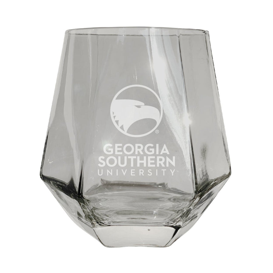 Georgia Southern Eagles Etched Diamond Cut Stemless 10 ounce Wine Glass Clear Image 1