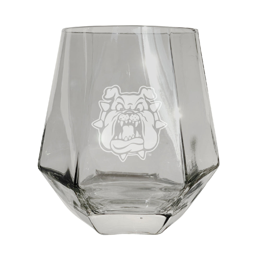 Fresno State Bulldogs Etched Diamond Cut Stemless 10 ounce Wine Glass Clear Image 1