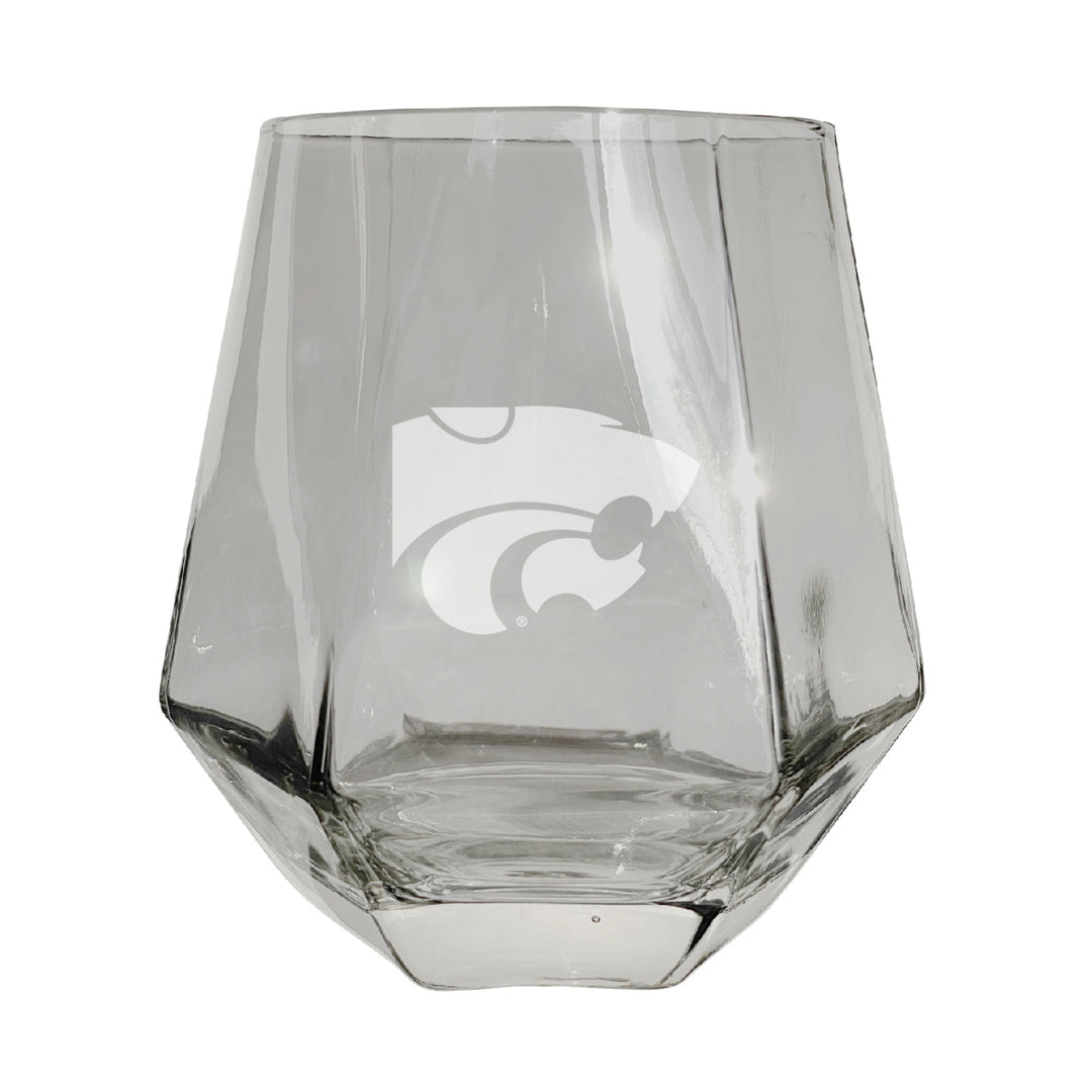 Kansas State Wildcats Etched Diamond Cut Stemless 10 ounce Wine Glass Clear Image 1